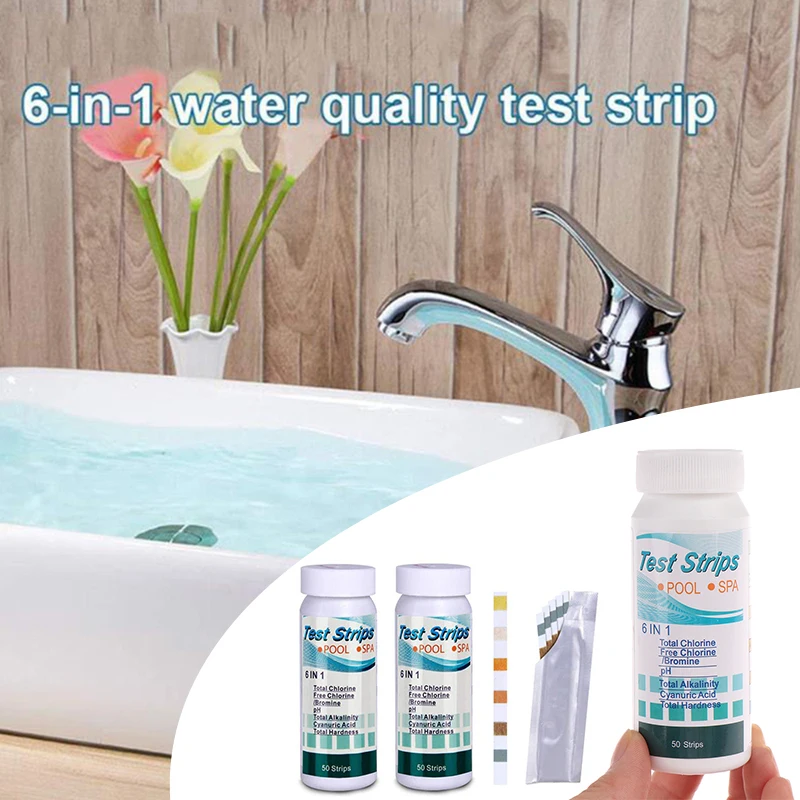 50pcs Water Test PH Strips Multipurpose 6-in-1 Water Tester Paper High Precision Easy Detection Aquarium Pool Accessories