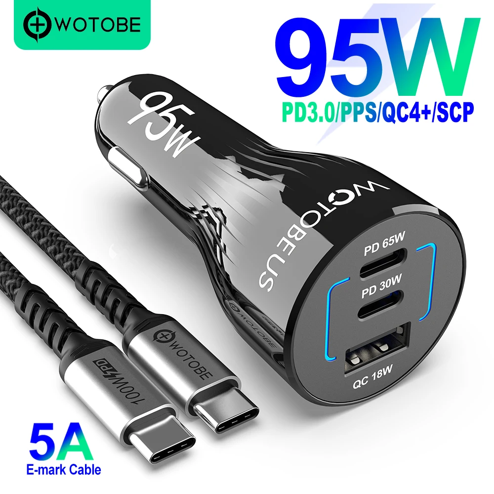 Car Charger Car Phone Charger 95W USB C Car Charger,3-port PPS/PD 65W/45W/30W/20W QC3.0 18W for Mibook HUAWEI TYPE C Laptop Tablet iPhone 13/12 S20/21 Note 10