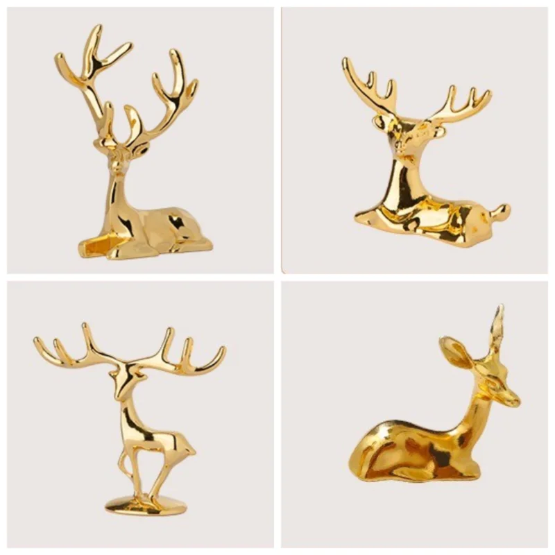 1PC Elk Deer Statue Nordic Ornament Art Figurine Vintage Golden Handicraft Table Decoration Photo Props Home Gift