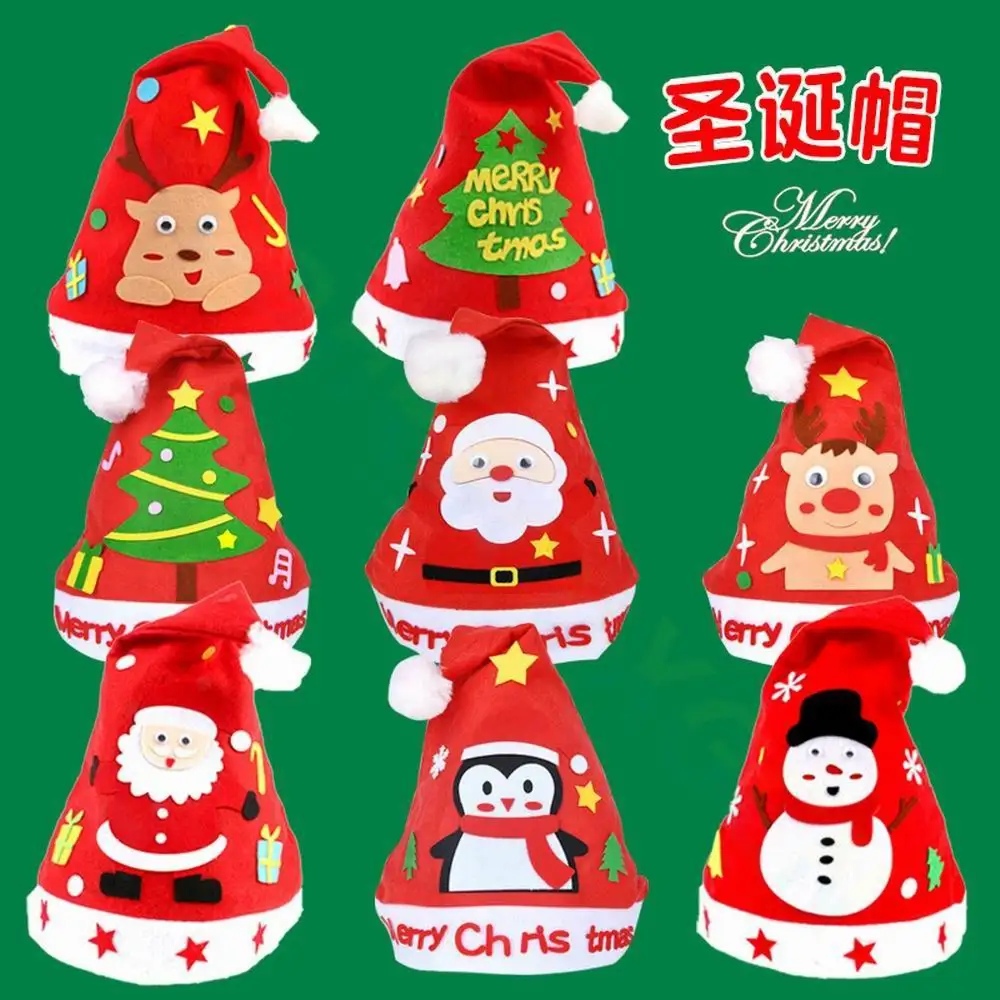 Kids DIY Christmas Hat Handmade Non-Woven Santa Hats Craft Toys Kindergarten Gifts Materials Kits for Children Xmas decoration