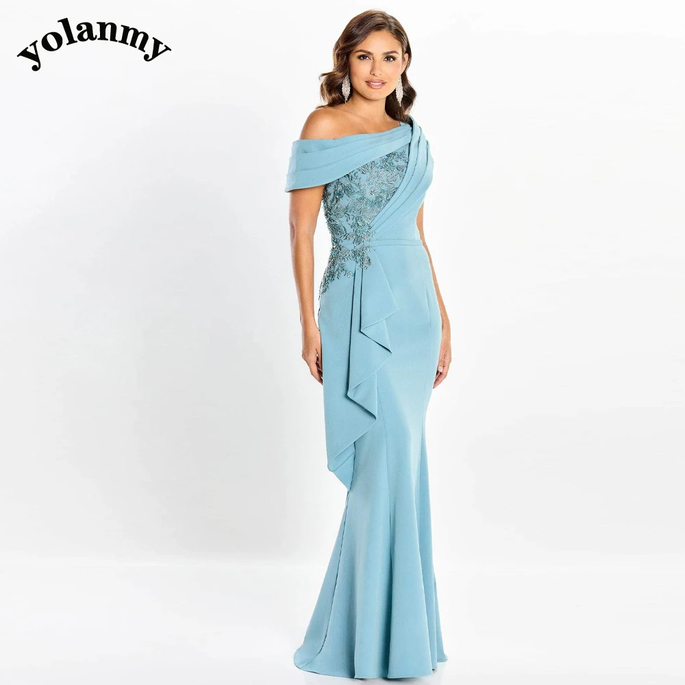 Mother of the Bride Dress Appliques Trumpet Ruched Floor Length Customized YOLANMY