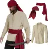 Mens Pirate 3 Pcs Costume Set Renaissance Pirate Shirt Medieval Costume Viking 1