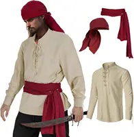 Mens Pirate 3 Pcs Costume Set Renaissance Pirate Shirt Medieval Costume Viking 1