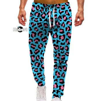 핑크 레오파드 패턴 남성용 스웻팬츠, 3D 프린트 골프 Y2k 바지, 캐주얼 스포츠 조거, 야외 테니스 드로스트링 바지