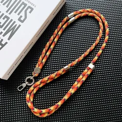 Elegant Silver Adjustable Crossbody Lanyard with Double Buckle and Wrist Strap - Polyester / Nylon (Orange)