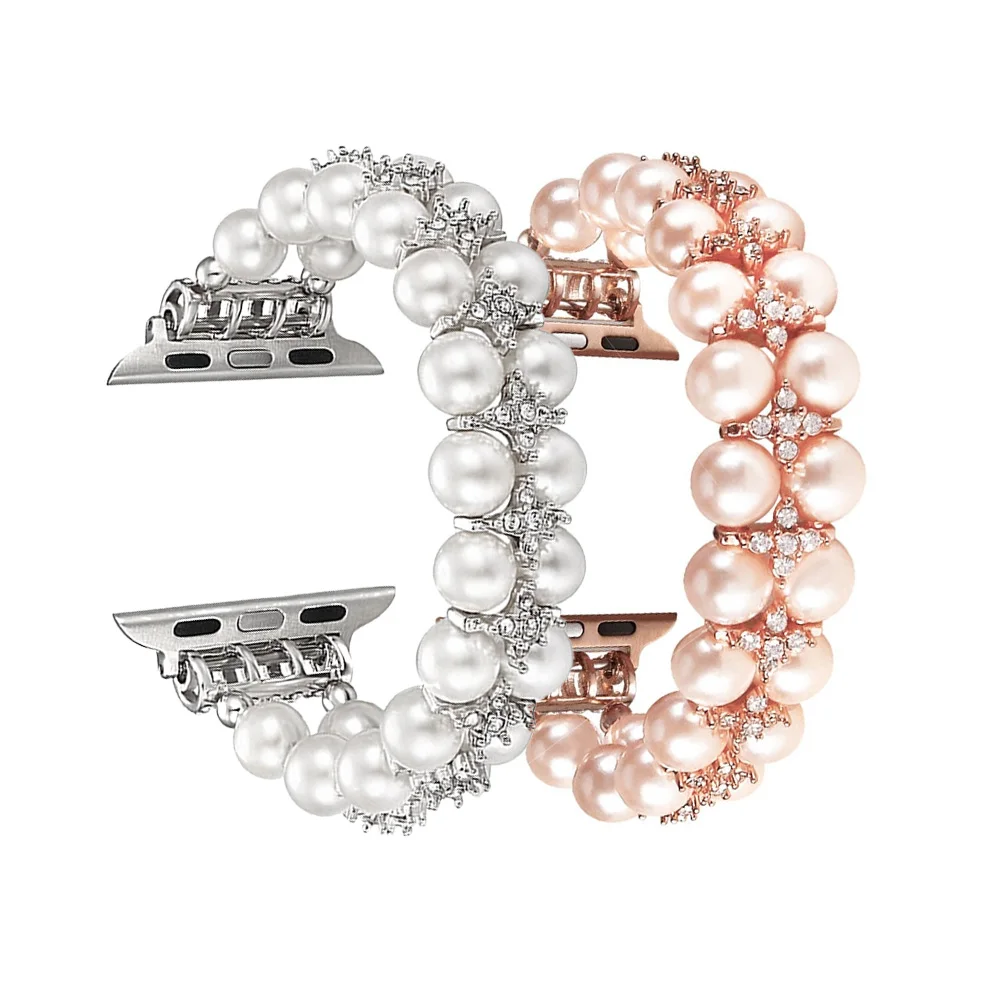 Elegant Pearl Inlaid Diamond Women's Watch Strap