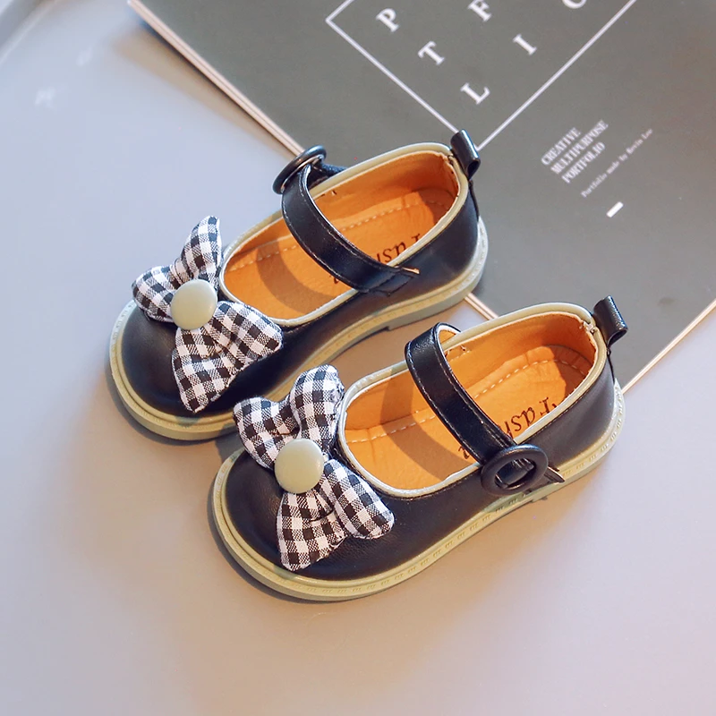 

Girls Microfiber Leather Child Princess Loafers Student Big Bowtie Autumn Party Kids 2022 Solid Baby Casual Shoe Free Shipping