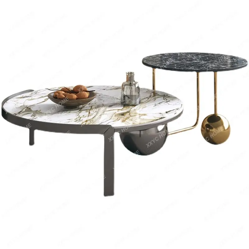 

Modern Light Luxury Coffee Table round Simple Style Small Apartment Italian Minimalist Stone Plate Tea Table Combination Living