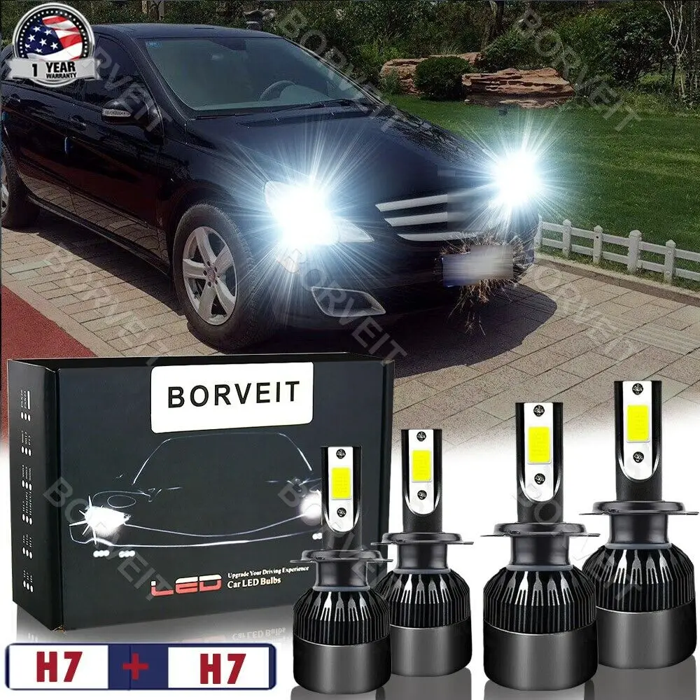 4X H7 H7 LED Headlight High/Low Beam Bulbs Kit For Mercedes Benz R350