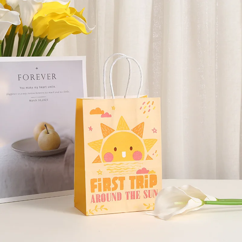 StoBag 썬 프린트 토트백, 생일 파티 팩, 캔디 포장 크래프트지, 재사용 가능, 쇼핑 장식, 보관 용품