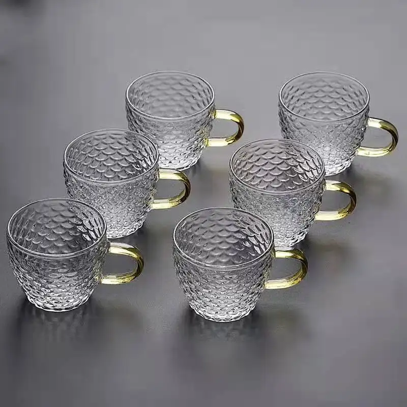 Thickened Hammer Pattern Teacup with Handle Dragon Scale Glass Teacup