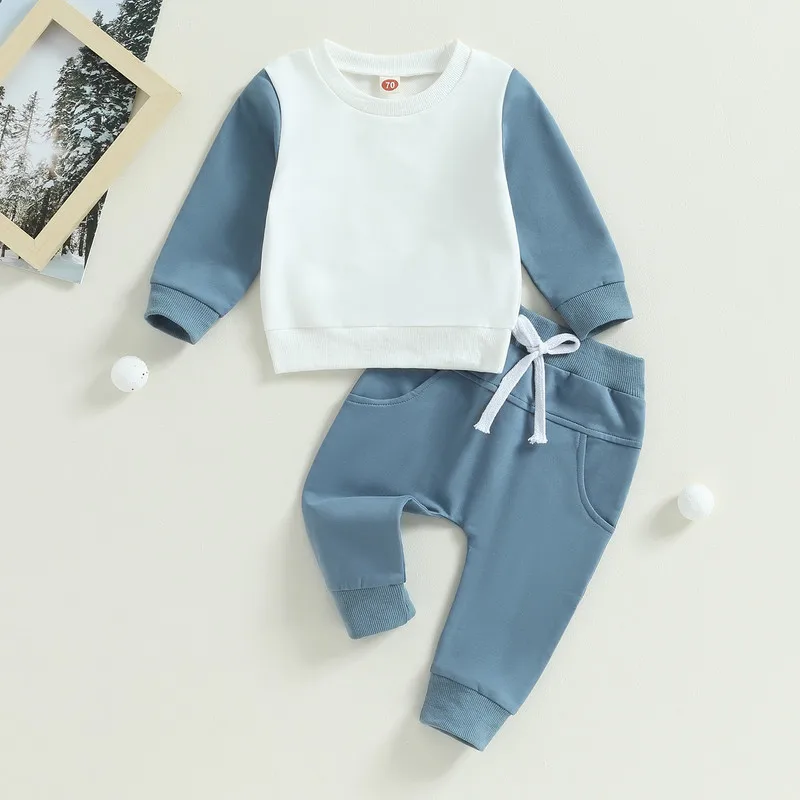 

Newborn Baby Boy Pant Sets 2 Piece Outfits Autumn Clothes Contrast Color Long Sleeve Sweatshirt and Pants Baby Items Clothing