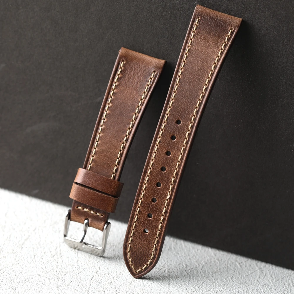 Vintage American Horween Handmade Soft Leather Strap in Light Brown Cowhide