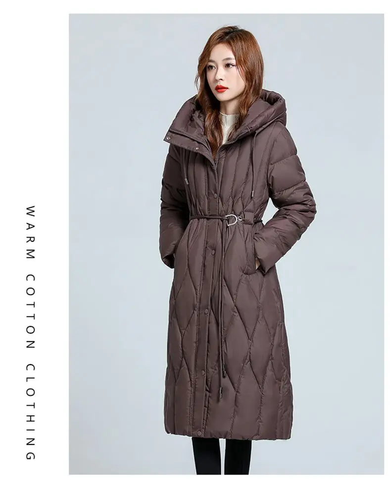 New Oversized Women's Down Cotton Coat Winter Cold Warm Padded Jacket Long Female Casual Hooded Parker Cotton Clothes Black 7XL
