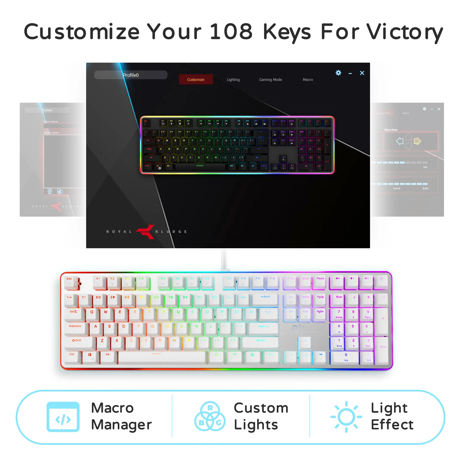 best computer keyboard Official Original RK918 Wired Mechanical Keyboard, RGB Backlit Gaming Keyboard with Large LED Sorrounding Side Lamp,108 Keys desktop computer keyboard