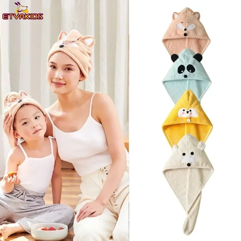 Cute Cartoon Fast Hair-Drying Caps for Kids Children Adult Wipe Hair Headcloth Hats Strong Absorbing Bathroom Towels Accessories