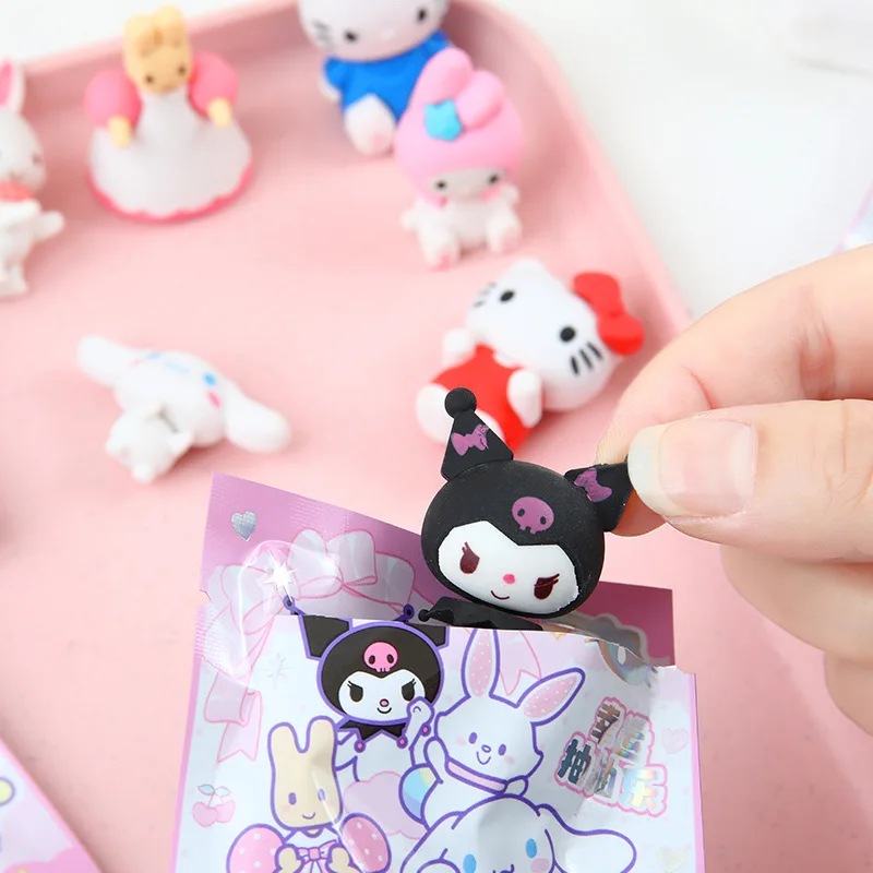 Pencil Eraser Sanrio Cartoon Eraser Rubber 16/32pcs Kawaii Students Stationery Kuromi Hello Kitty 3d Eraser Clean Tools School Children Gifts