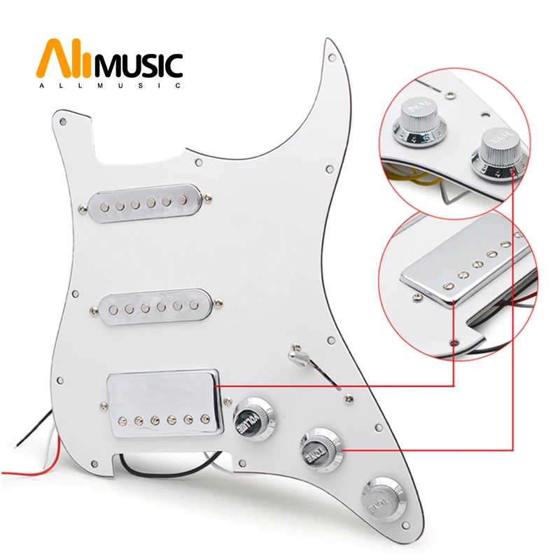 

SSH Silver Pickup Pickguard ST Electric 48/50/52(Brass Cover Humbucker) Guitar Pickguard Loaded Prewired Scratchplate Assembly