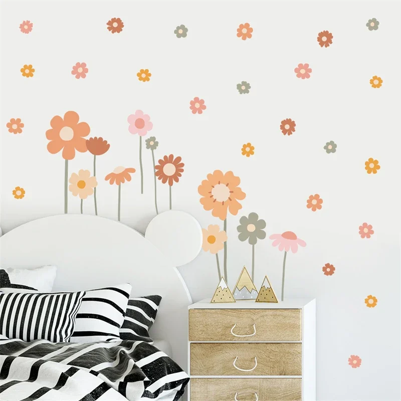 Wall Stickers Boho Floral Wall Stickers for Kids Rooms Children's Nursery Vinyl Sweet Flowers Wall Decals Baby Girls Room Bedroom Home Decor