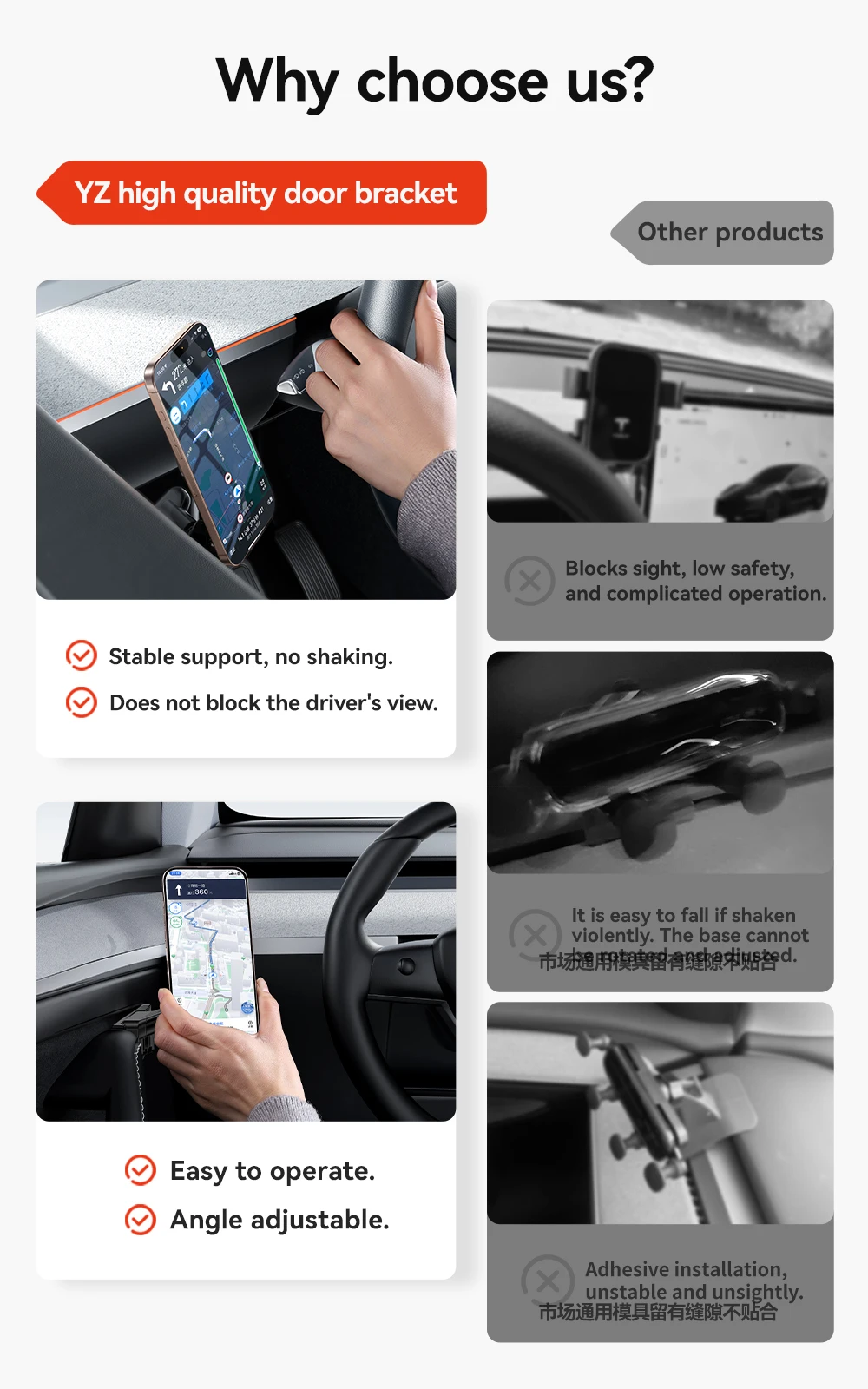 YZ Magnetische Autotelefonhalterung für Tesla-Türgriffe, Modell 3 Y Highland Juniper, 360 Grad drehbare Metallhalterung für Linkslenker – Detail 2