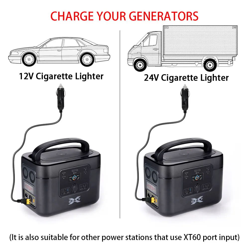 Car Cigarette Lighter Portable Charging Cable 1.5M For Cars/Trucks Power Station Solar Cigarette Lighter Adapter