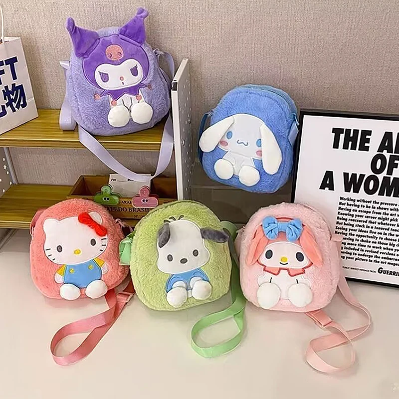 

Sanrio Anime Kuromi Animal Plush Doll Bag My Melody Hello Kitty Cute Cartoon Children Kawaii Crossbody Bag Gift for Kids