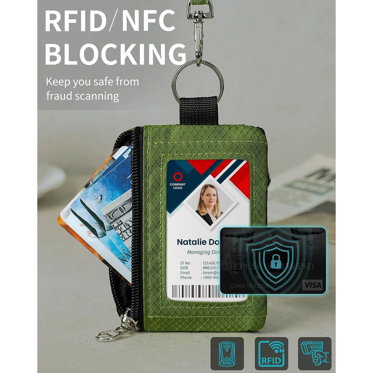 Wallet ID Badge Holder, Waterproof Nylon Zipper Pouch and Lanyard, Student Bus Transfer Cards, Cash Coin Travel Bag, RFID Blocking, wallet card holder, card holder, credit card holder, card wallet