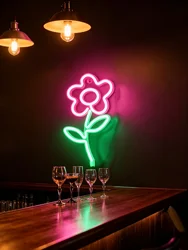 Customizable LED Neon Sign - USB/Battery - Powered Wall Decor for Bar, Bedroom, Game Room, Wedding, Party, Christmas (Flower pinkgreen)