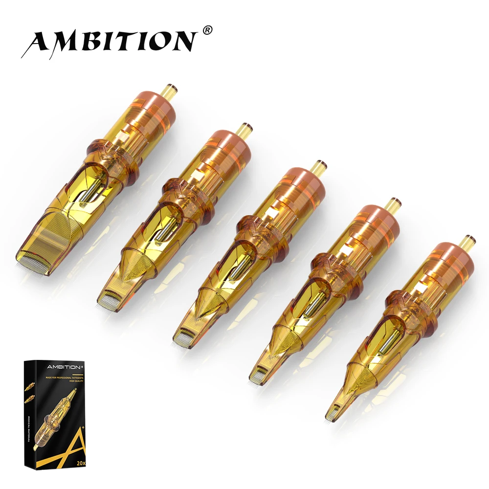 Ambition Gold Armor 20pcs M1 Magunm Shader Professional Cartridge Tattoo Needles Disposable Sterilized Safety for Machine Grip