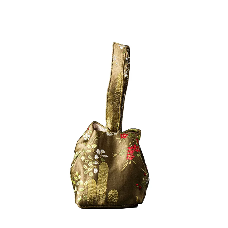 Brocade Tea Set Storage BagPortable Handheld Tea Ceremony Pouch for Outdoor Travel, Teacup Carry Bag Tea Utensil Organizer