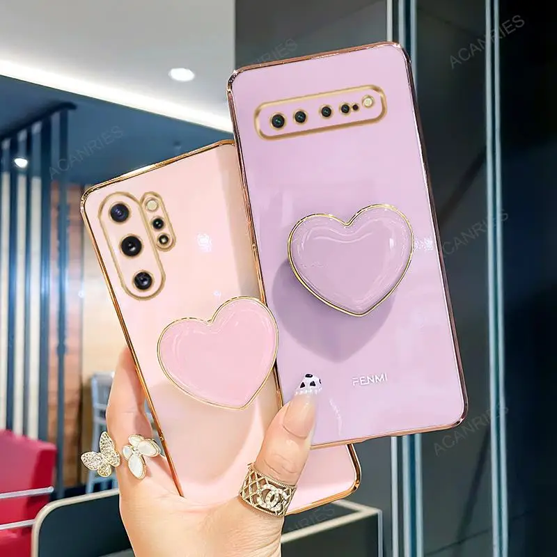 Luxury Love Heart Holder Case with Plating Stand - Silicone Cover