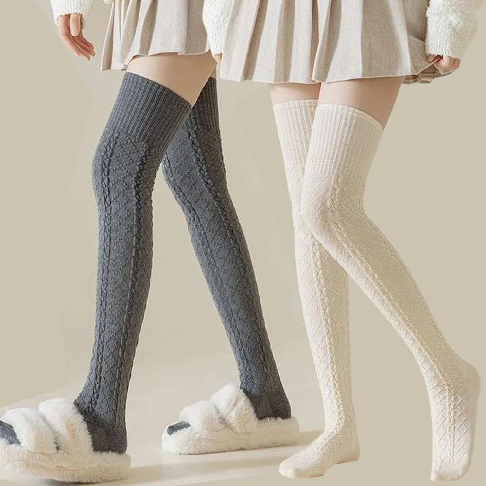 Werownsgso 1 paio di calze sopra il ginocchio da donna extra lunghe calze al ginocchio calze invernali calde calze retrò, Nero , Taglia unica