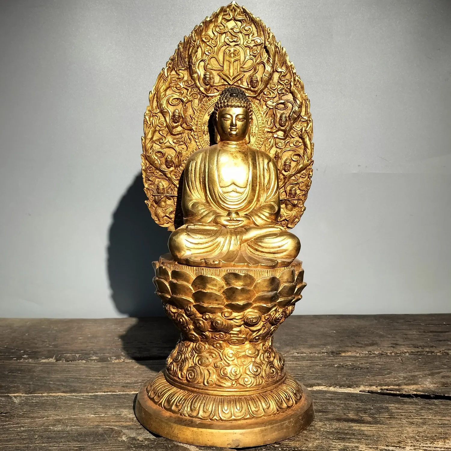 

Коллекция тибетских храмов 15 дюймов, старая бронзовая позолоченная подсветка, фотобудда, терраса, поклонение, зал, городской дом, Экзорцизм