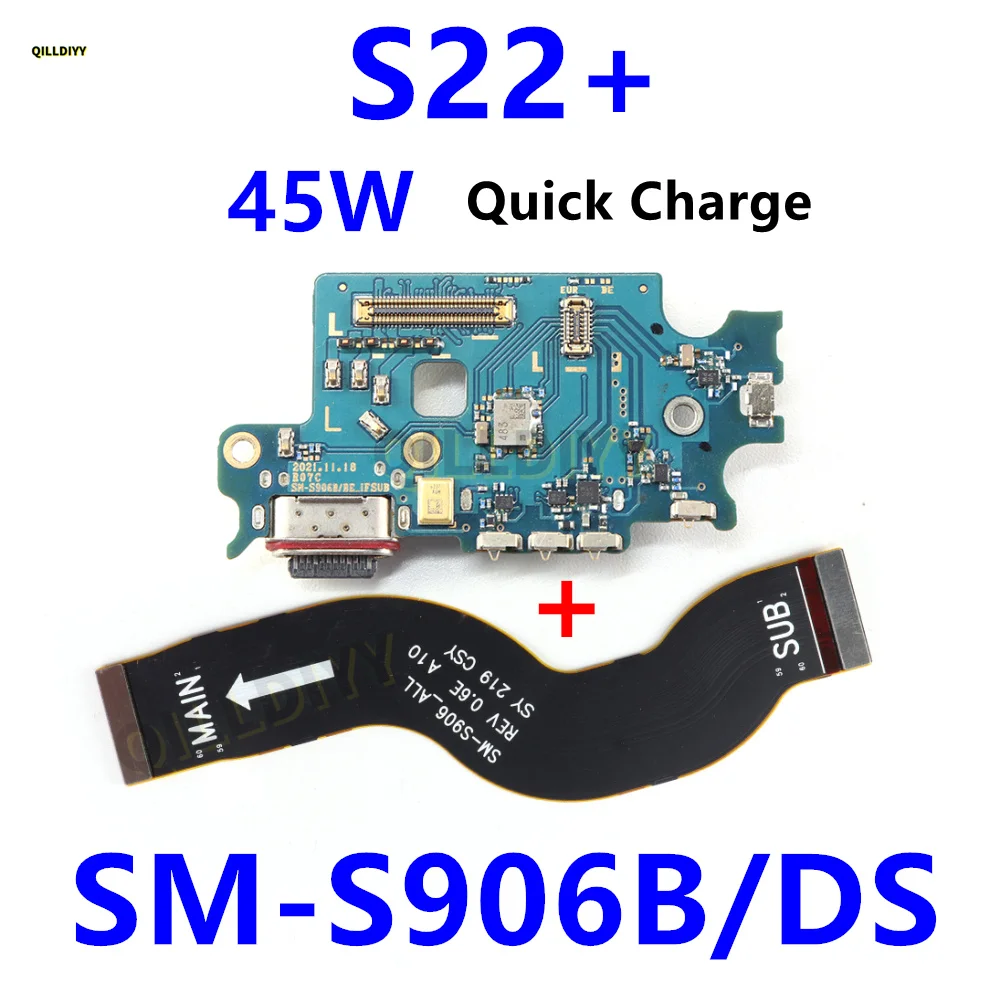 Enhanced 45W Charging Port Board with Fast Charger and USB Flex Cable for Samsung Galaxy S22 Plus