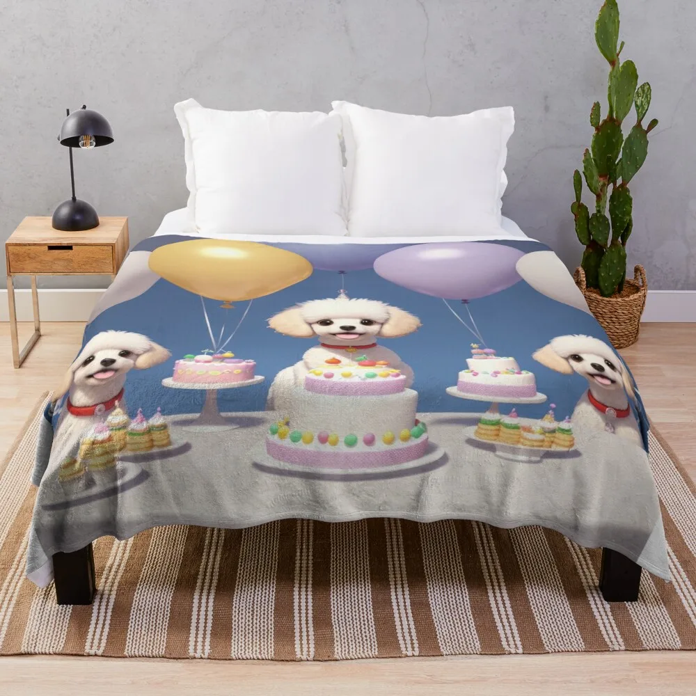 

Portrait of a poddle puppy at a birthday party Throw Blanket anime christmas decoration anime blanket