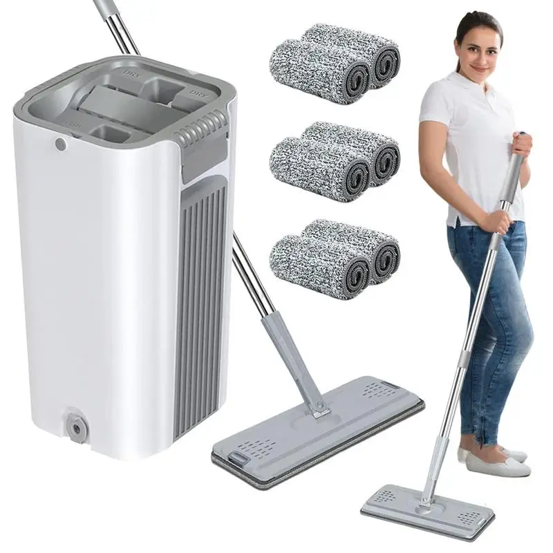 

Mop Bucket With Wringer Set Floor Cleaning Mop Bucket With 6 Microfiber Pads Multifunctional Household Cleaning Mops For Floor