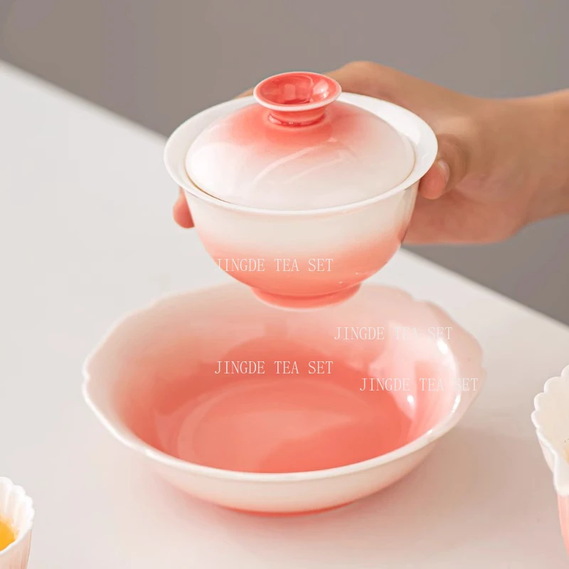 Gradient Tea Set Household Ceramic Kung Fu Tea Set Tea Tasting Cup San Cai Gai Bowl Teaset Accessories Chinese Cup Gaiwan