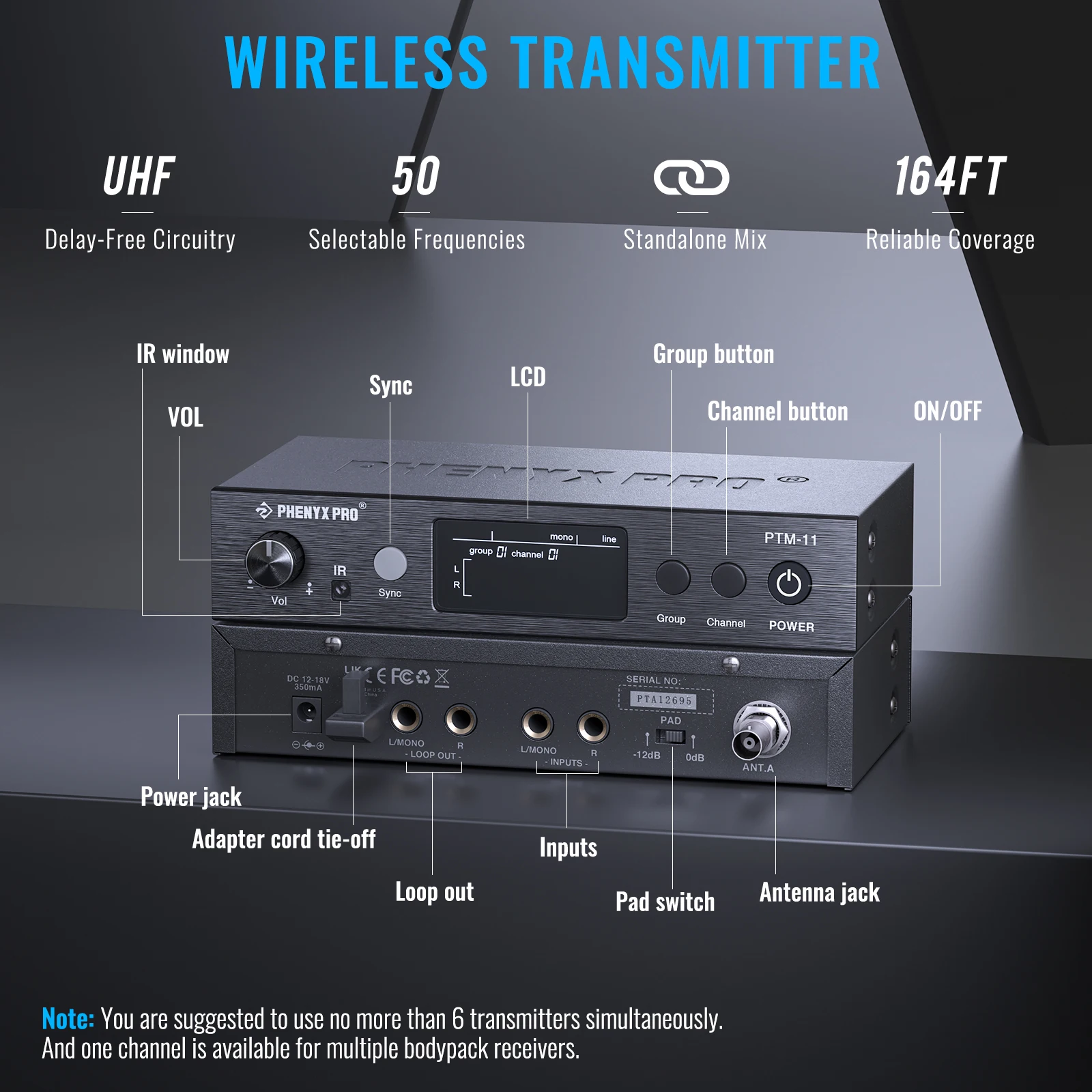 Phenyx Pro PTM-11 Single Channel Mono Wireless Stage Return Audio in Ear Monitor System for Band/Church wireless in ear monitor