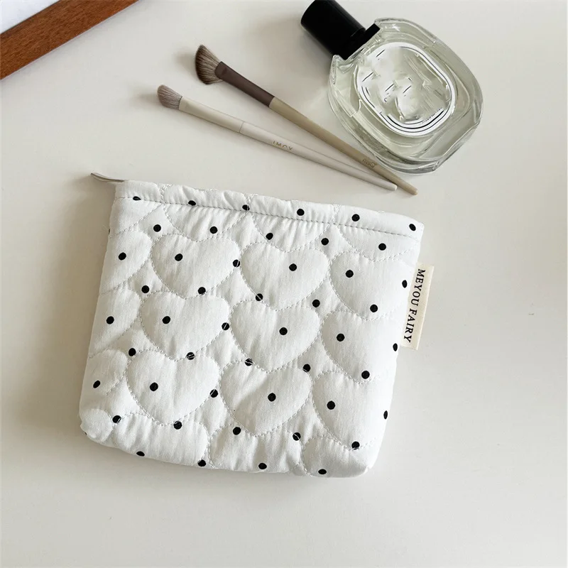 Gesteppte Kosmetiktasche mit Punkten für Damen und Mädchen, klein und groß, Lippenstifttasche, Kosmetikbeutel, tragbare Mini-Geldbörse, Münztasche, rein_voghion.com