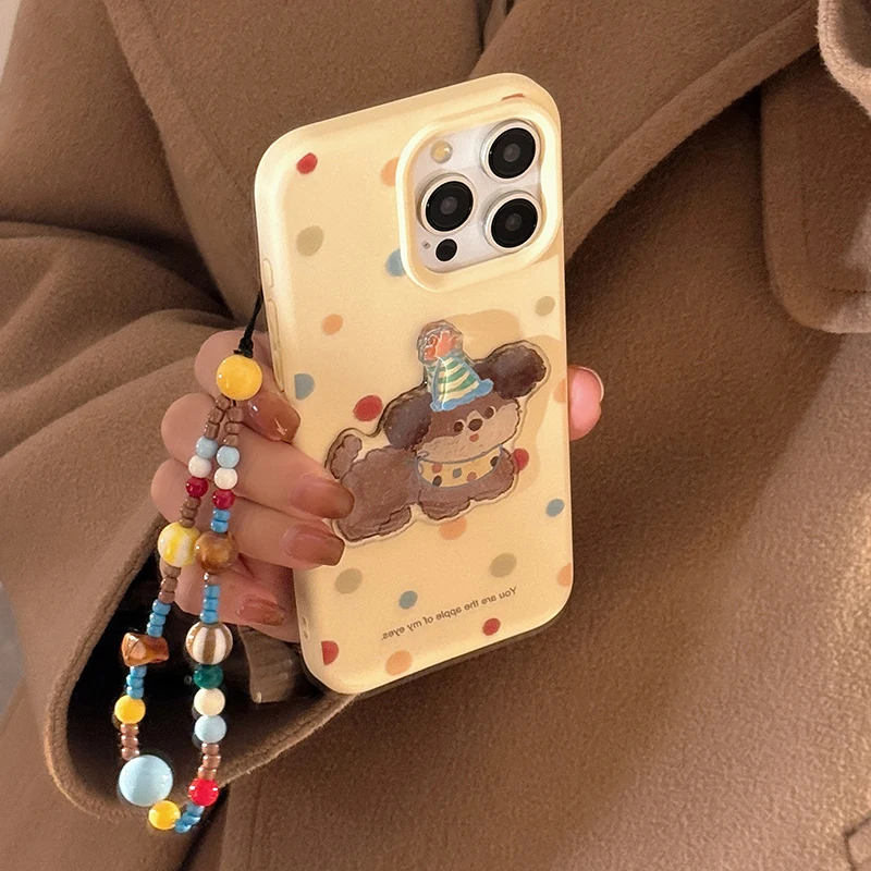 Cartoon Cute Puppy Polka Dot Pattern Case For iPhone 16 Pro Max 15 13 14 12 16 Plus Soft Silicone TPU Phone Back Cover