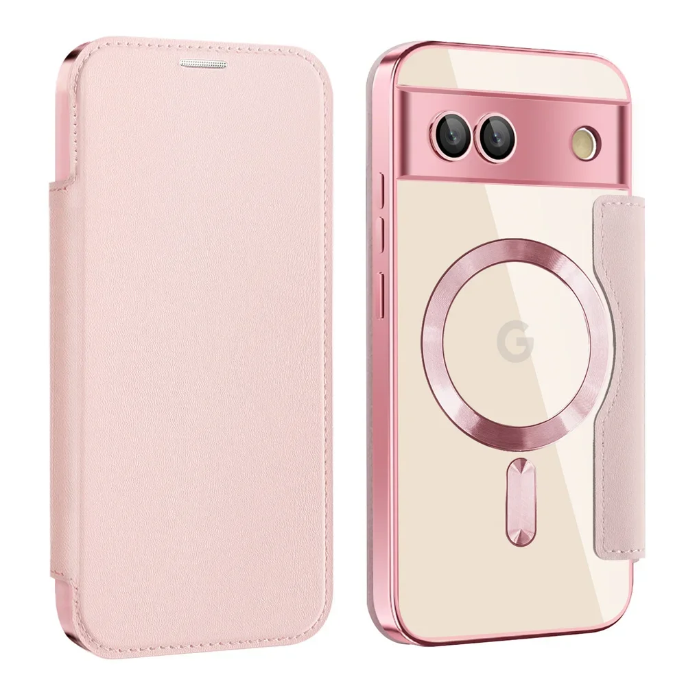 Luxurious Magnetic Leather Wallet Phone Case with Clear Card Clip & Plating Flip Cover