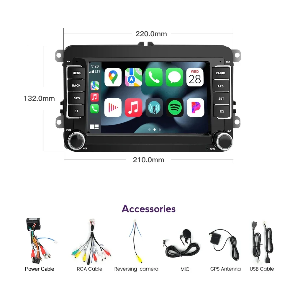 Autoradio Android 14.0 con CarPlay, GPS, Navigazione, 4G, WiFi, Bluetooth, RDS Stereo per Volkswagen Passat B6, Golf, Touran, Polo, Skoda, Seat - immagine 6
