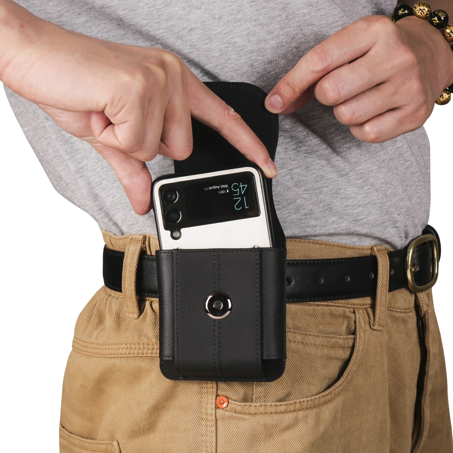 Premium Cowhide Leather Belt Case - Elegant Waist Bag Holster