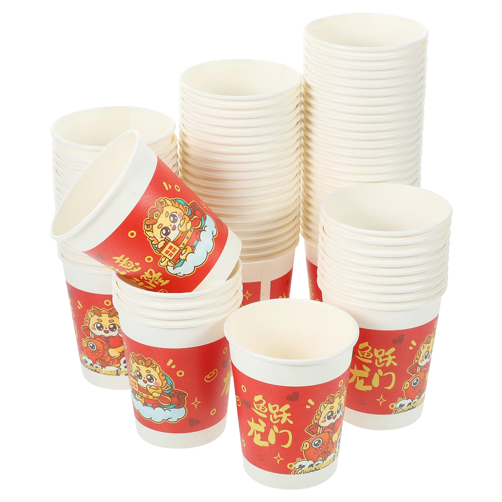 

100Pcs Year of Dragon Paper Cups Chinese New Year Tea Cups Disposable Water Cups