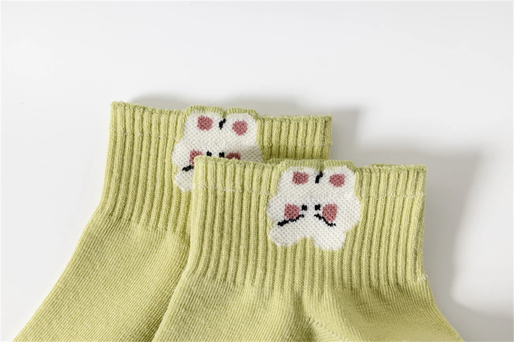 Neue Damen-Sommer-Fruchtsocken, grün, frisch, niedliches Kaninchen, Blume, gekräuselter Rand, künstlerisch, Dropship – Detail 20