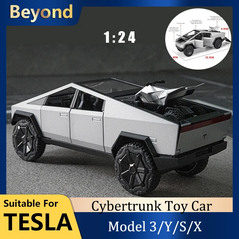

1/24 MINI AUTO Tesla Cybertruck Pickup Trailer Alloy Car Model Diecasts Metal Off-road Vehicles Truck Simulation Kids Toys Gift