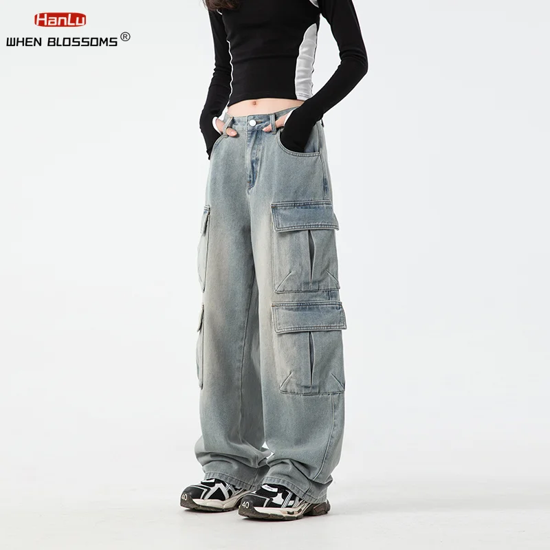 2024 Spring  Summer New Original Multi Pocket Jeans for Men/Women Washed Trendy Brand Loose Cargo Pants Hip Hop Streetwear
