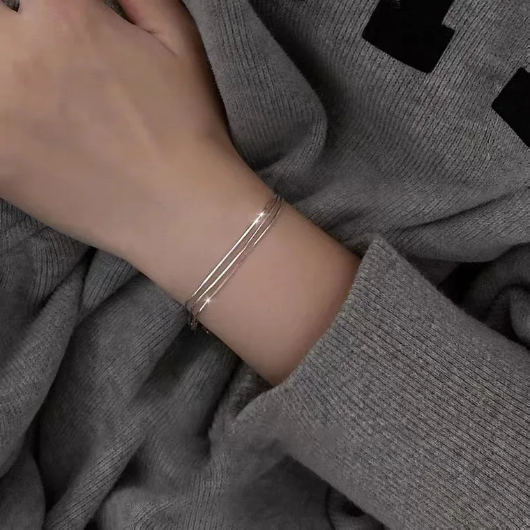 Fashion 925 Sterling Silver Bracelets for Women Simple Korean Multi Layer Coil Adjustable Bracelets Party Wedding Jewelry Gifts