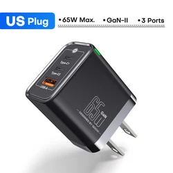 QOOVI GaN 45W USB Type C Fast Charging Wall Charger with PD QC3.0 Technology - 65W US Plug