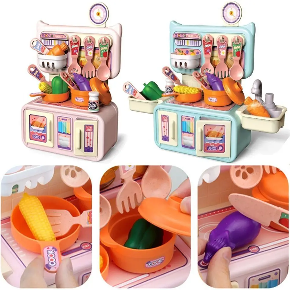 13/14pcs Cartoon Kitchen Playset Spray and Play Sink Simulated Easy To Assemble Play Kitchen Accessories Open Oven Hanging Hook